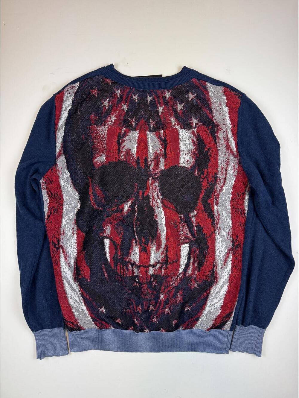 Philipp Plein American Flag Skull Double Button Cardigan